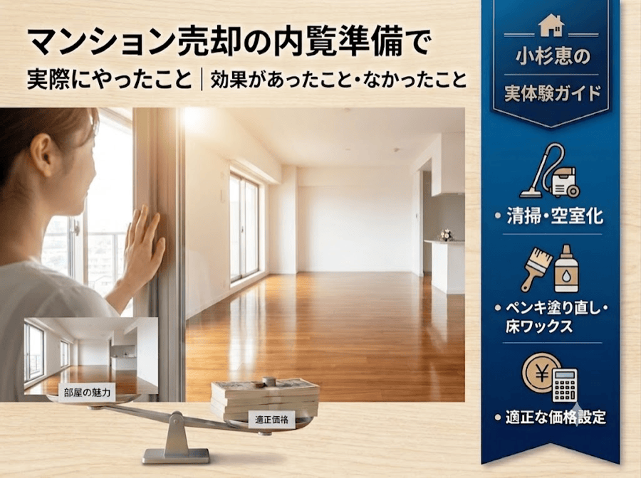 マンション売却の内覧準備｜清掃・空室化、ペンキ塗り直し・床ワックス、適正な価格設定の3ステップ図解