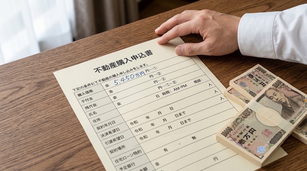 不動産購入申込書に記載された指値金額のイメージ