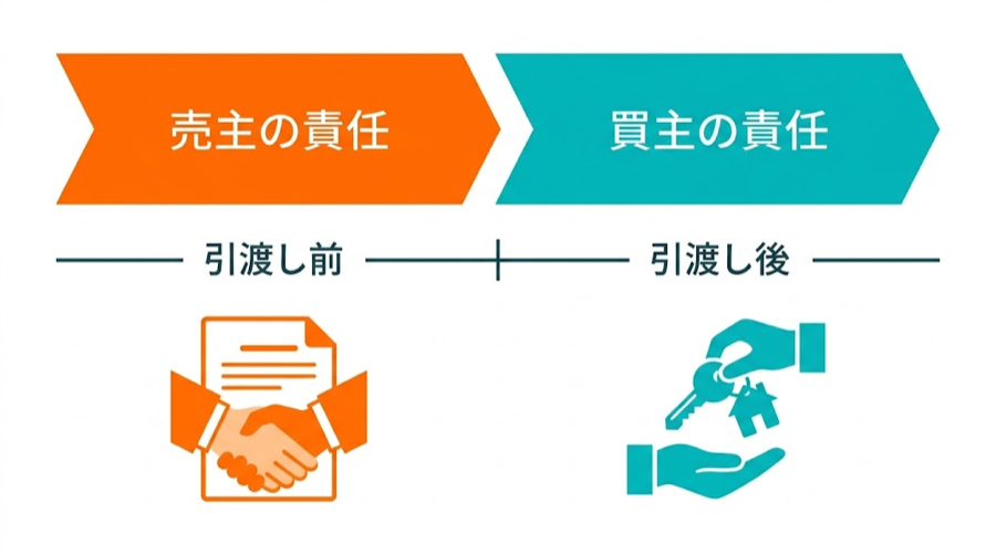 引渡し日を境に売主・買主の責任が切り替わる図解