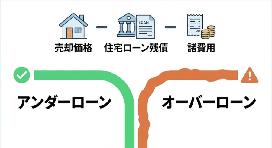 残債・売却価格・諸費用の分岐点を示した図解