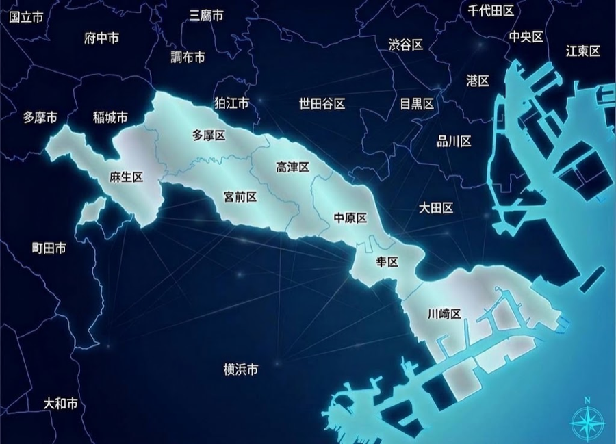 川崎市7区の位置関係を示した地図