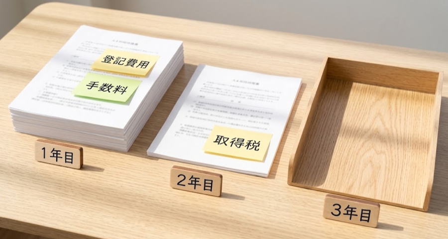 経費に計上できる書類が年ごとに減るイメージ
