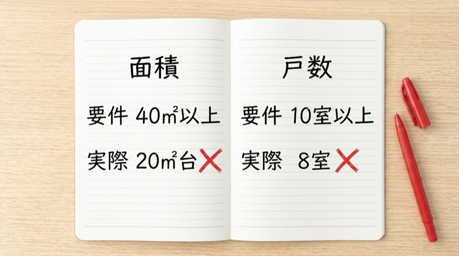 面積と戸数の要件に届かなかったことを示す図