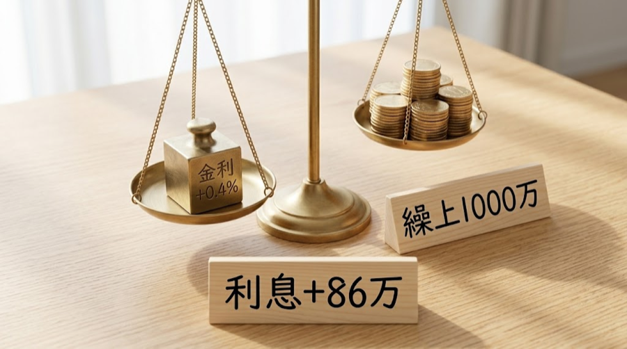 金利上昇と繰上返済を比べた天秤のイメージ