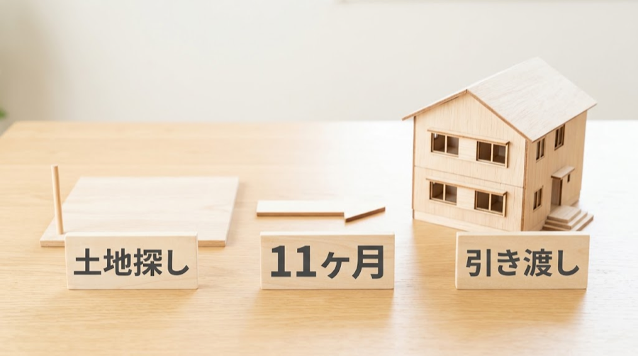 土地探しから引き渡しまでの11ヶ月を示す図