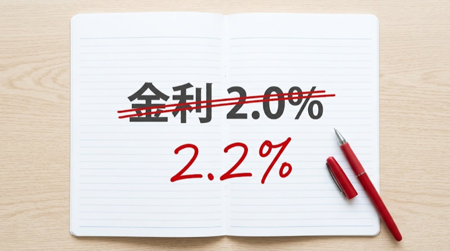 再審査で金利が2.0%から2.2%に変わったことを示す図