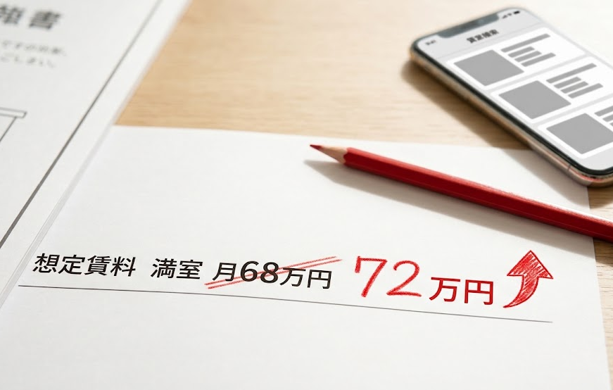 資料の想定賃料を書き直したイメージ