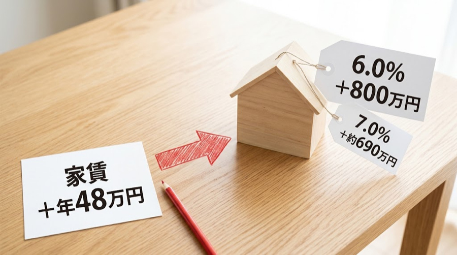 家賃の差が売るときの値段の差になることを示す図