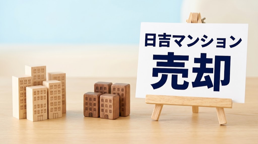 日吉のマンション売却をイメージした木製の建物模型