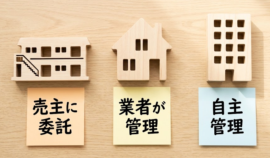 物件ごとに違う3つの管理の形を比べたイメージ